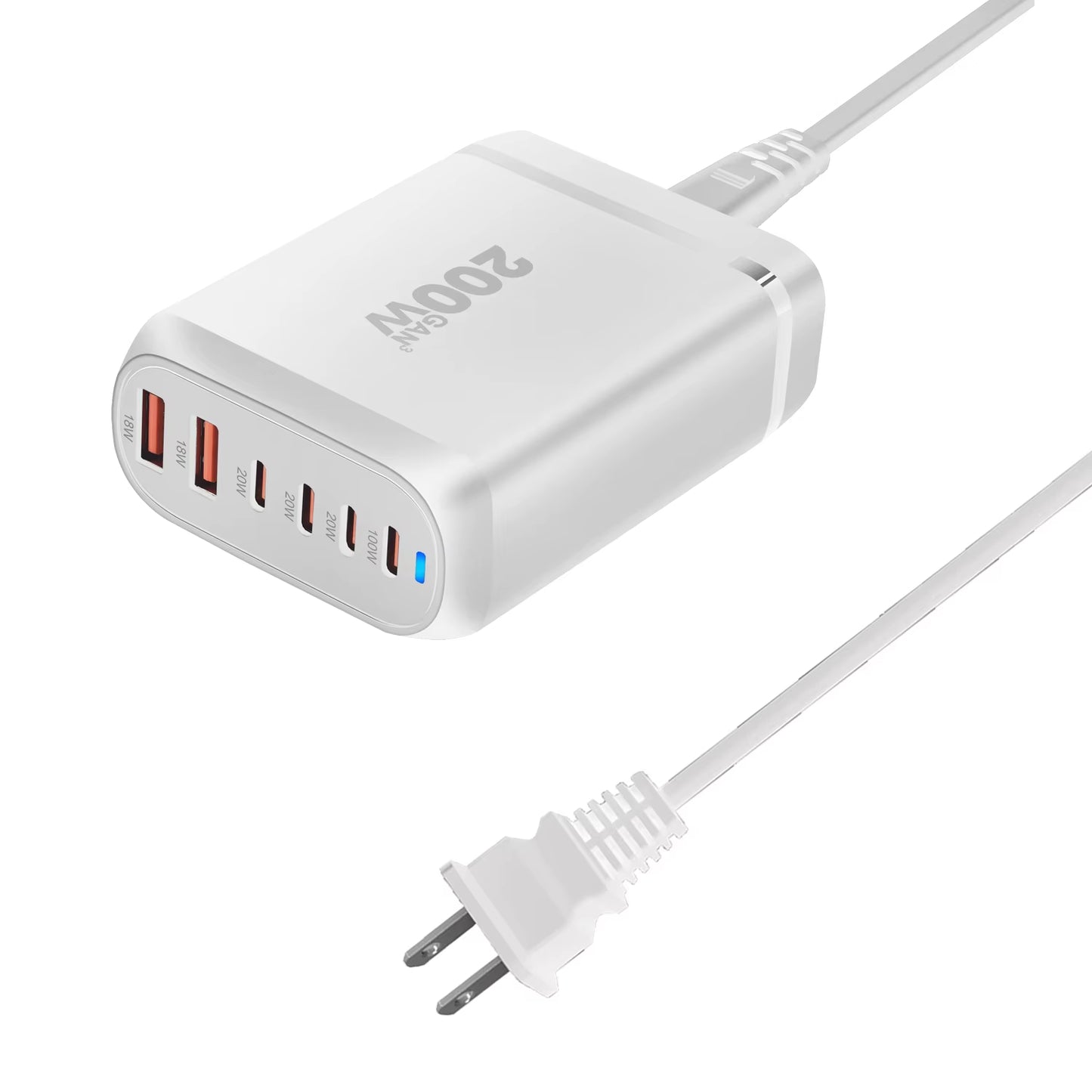 New 200W Gan Desktop Charger 6-Port USB Type C PD Charger Fast Charge 3.0 Fast Charger Mobile USB Charger