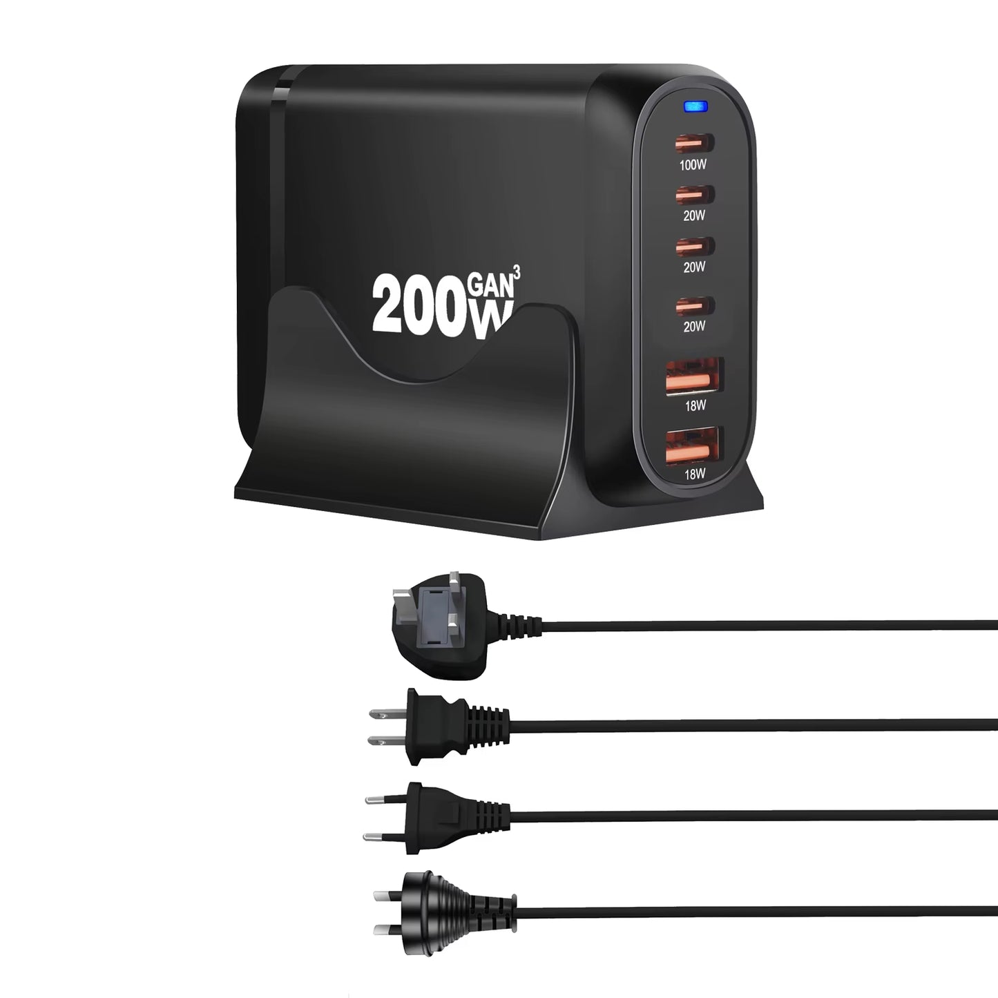 New 200W Gan Desktop Charger 6-Port USB Type C PD Charger Fast Charge 3.0 Fast Charger Mobile USB Charger
