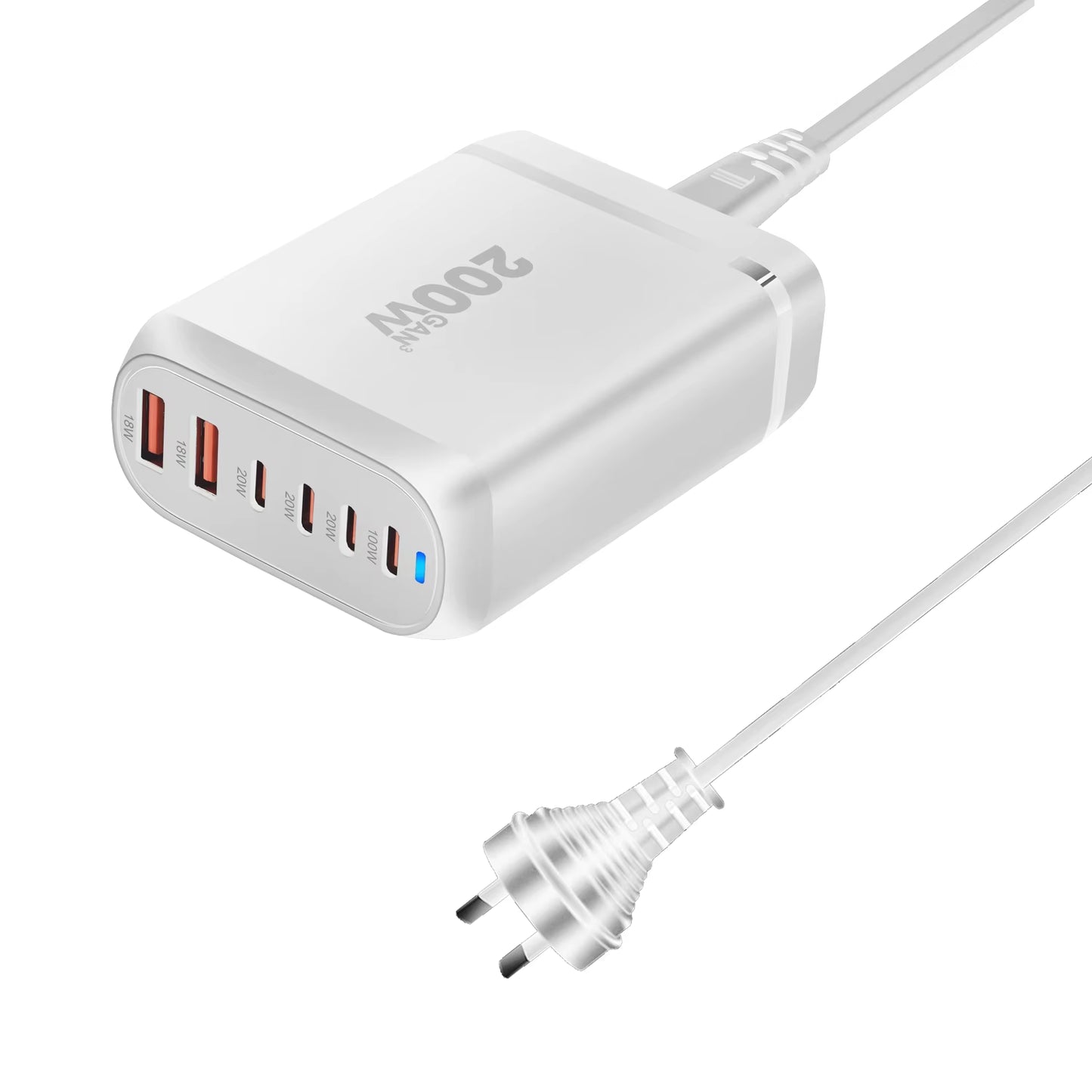 New 200W Gan Desktop Charger 6-Port USB Type C PD Charger Fast Charge 3.0 Fast Charger Mobile USB Charger