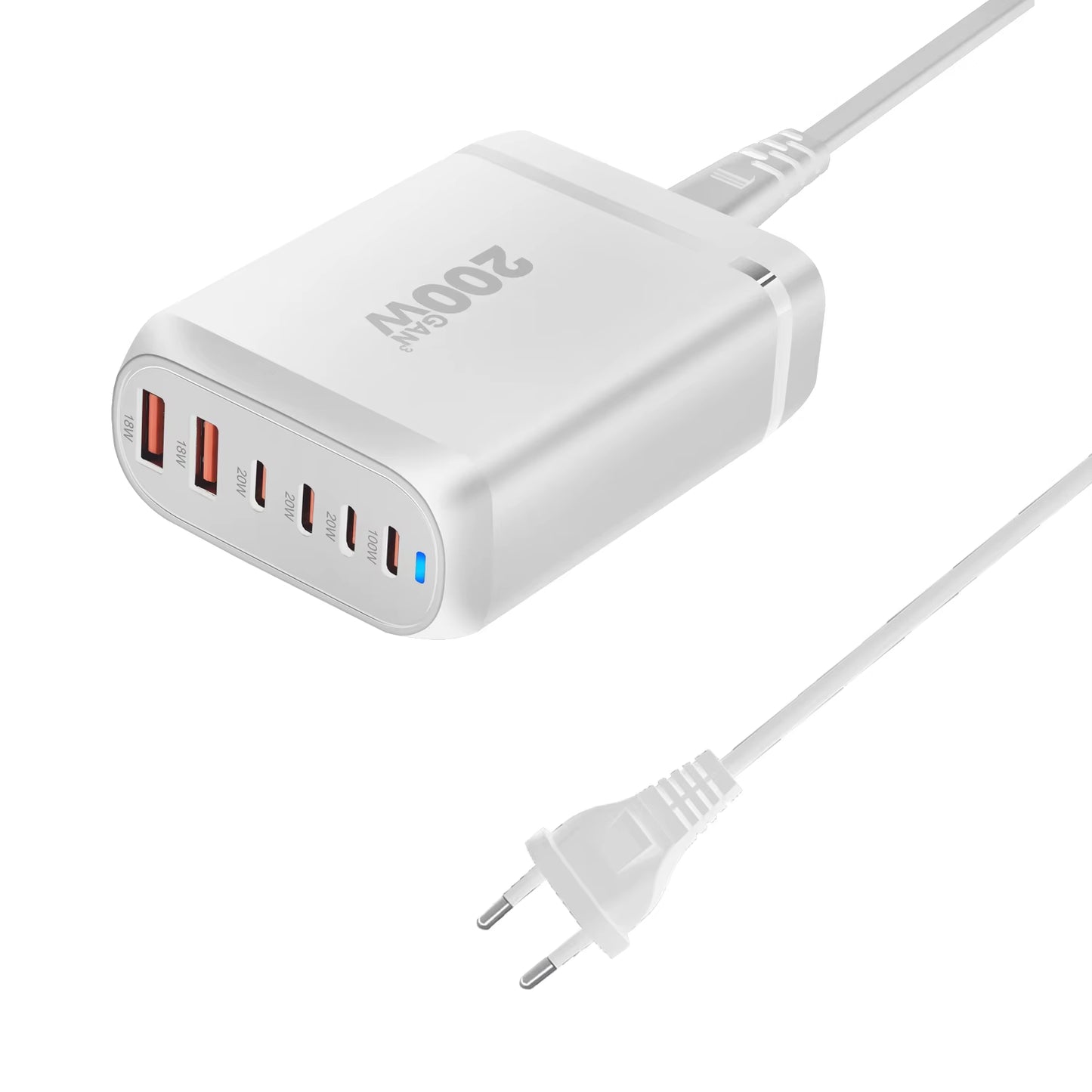 New 200W Gan Desktop Charger 6-Port USB Type C PD Charger Fast Charge 3.0 Fast Charger Mobile USB Charger