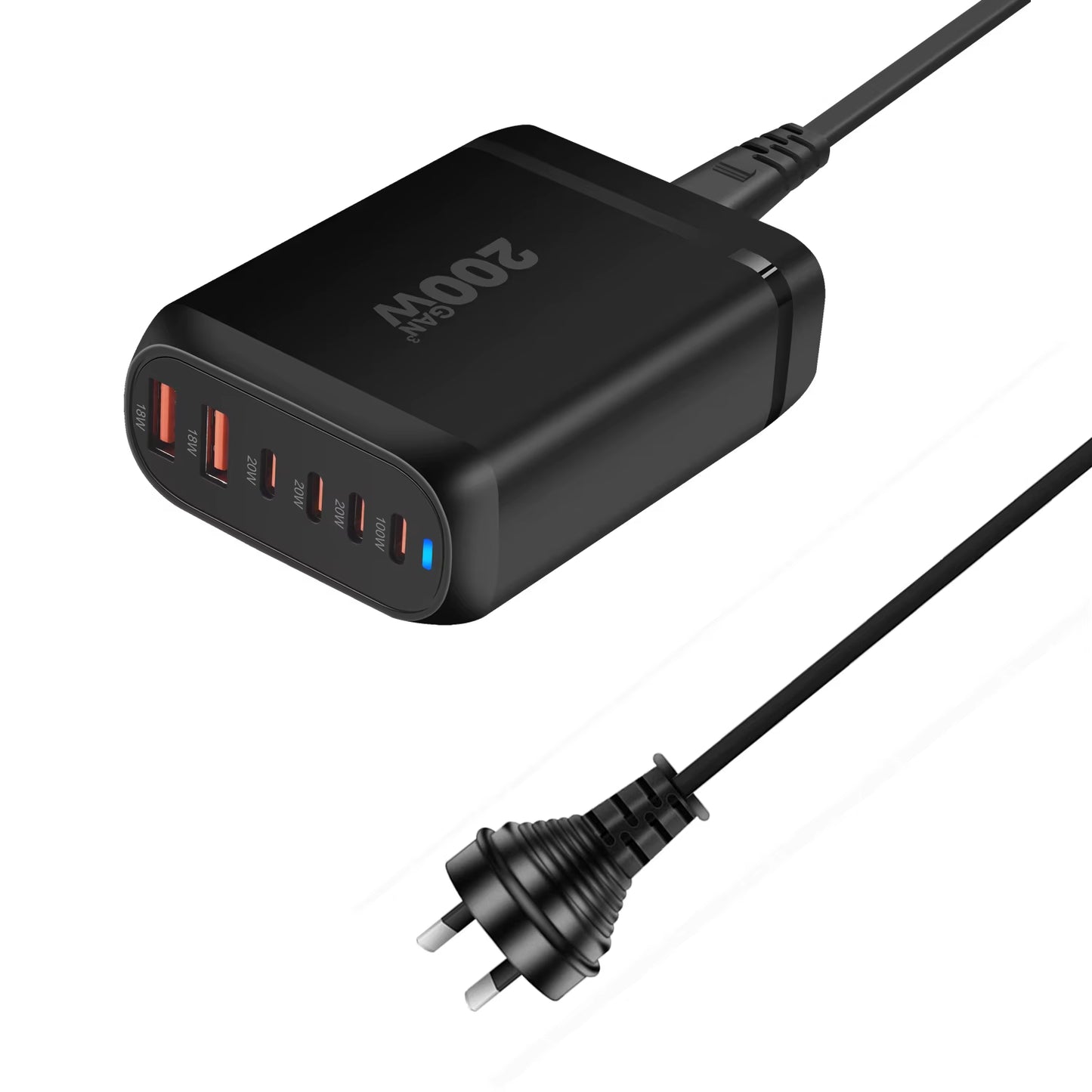 New 200W Gan Desktop Charger 6-Port USB Type C PD Charger Fast Charge 3.0 Fast Charger Mobile USB Charger
