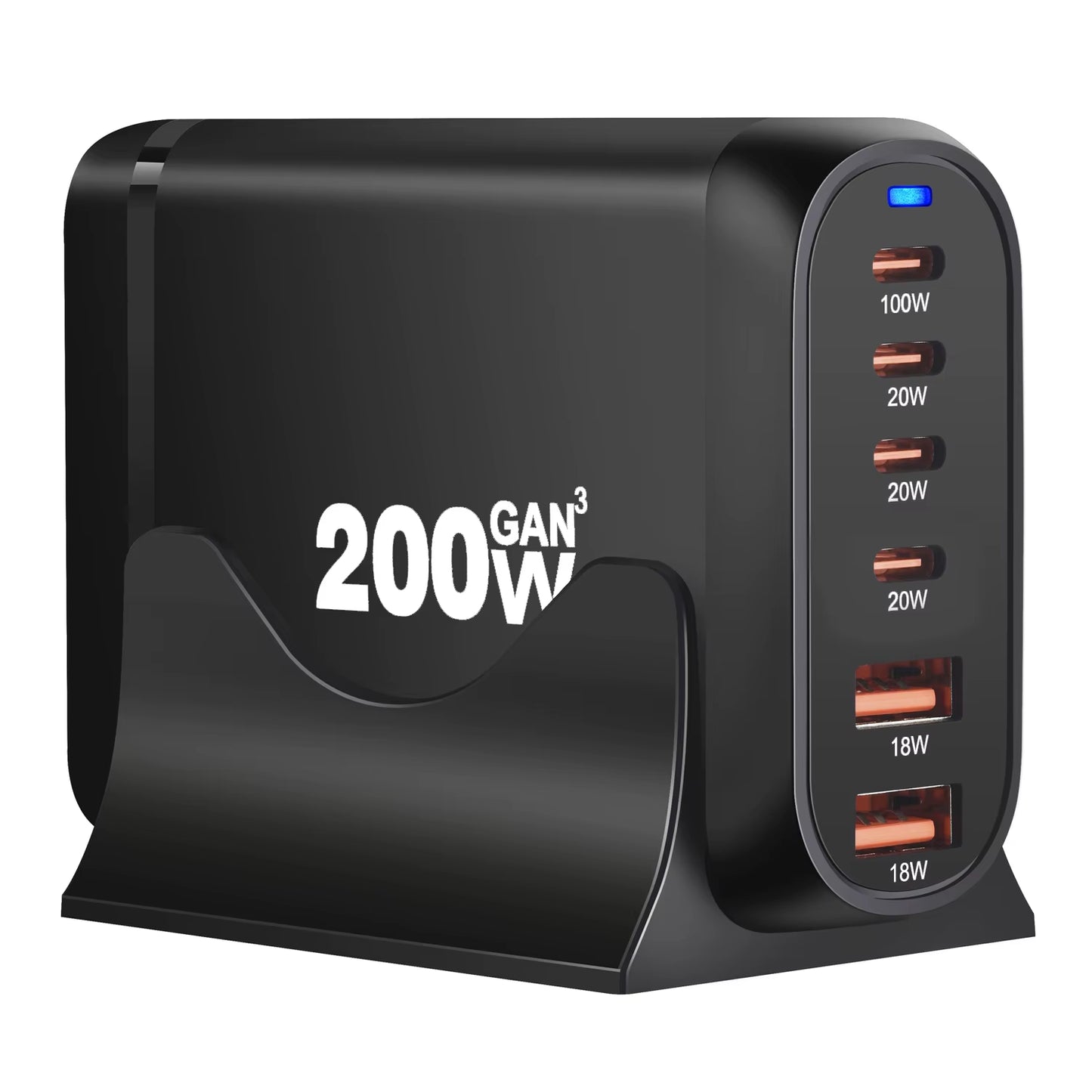 New 200W Gan Desktop Charger 6-Port USB Type C PD Charger Fast Charge 3.0 Fast Charger Mobile USB Charger