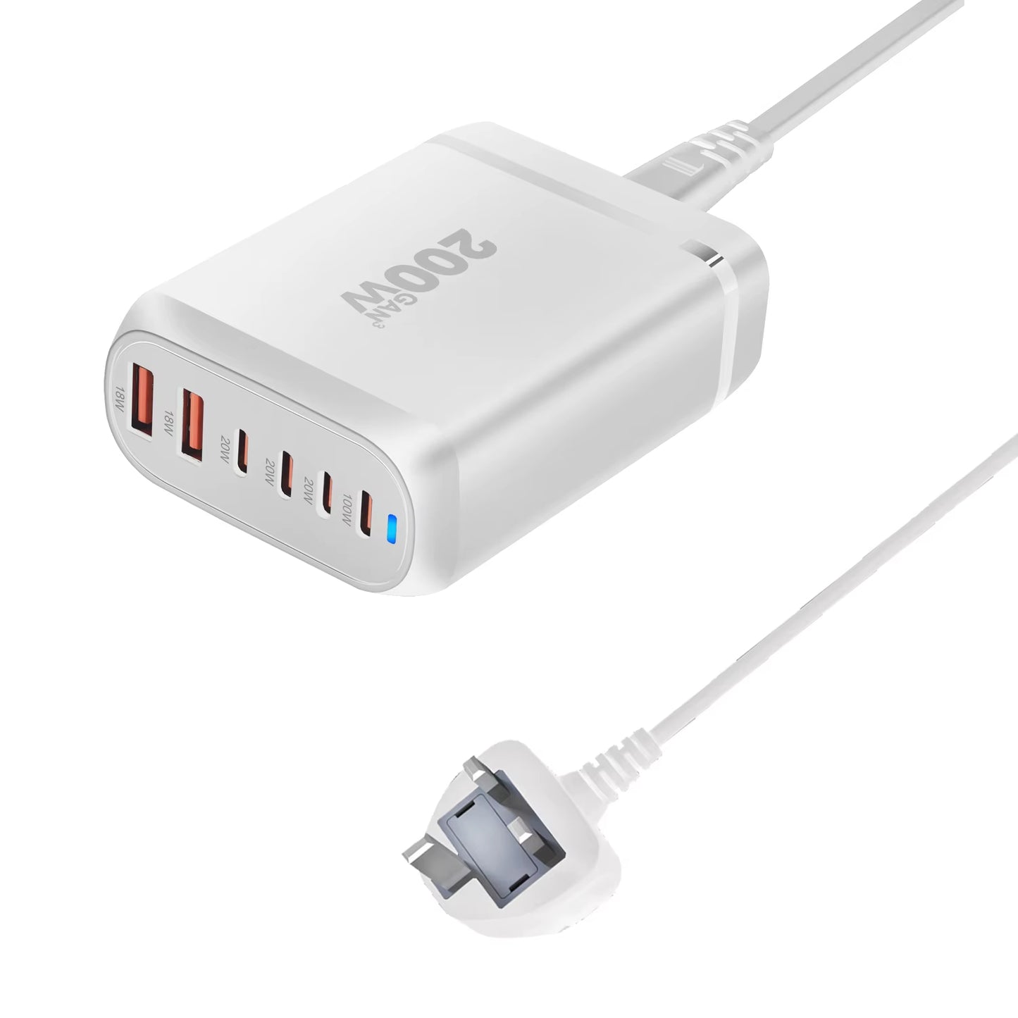 New 200W Gan Desktop Charger 6-Port USB Type C PD Charger Fast Charge 3.0 Fast Charger Mobile USB Charger