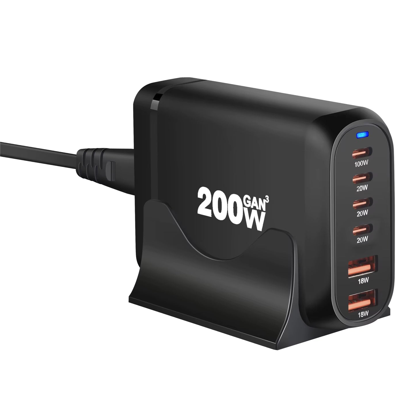 New 200W Gan Desktop Charger 6-Port USB Type C PD Charger Fast Charge 3.0 Fast Charger Mobile USB Charger