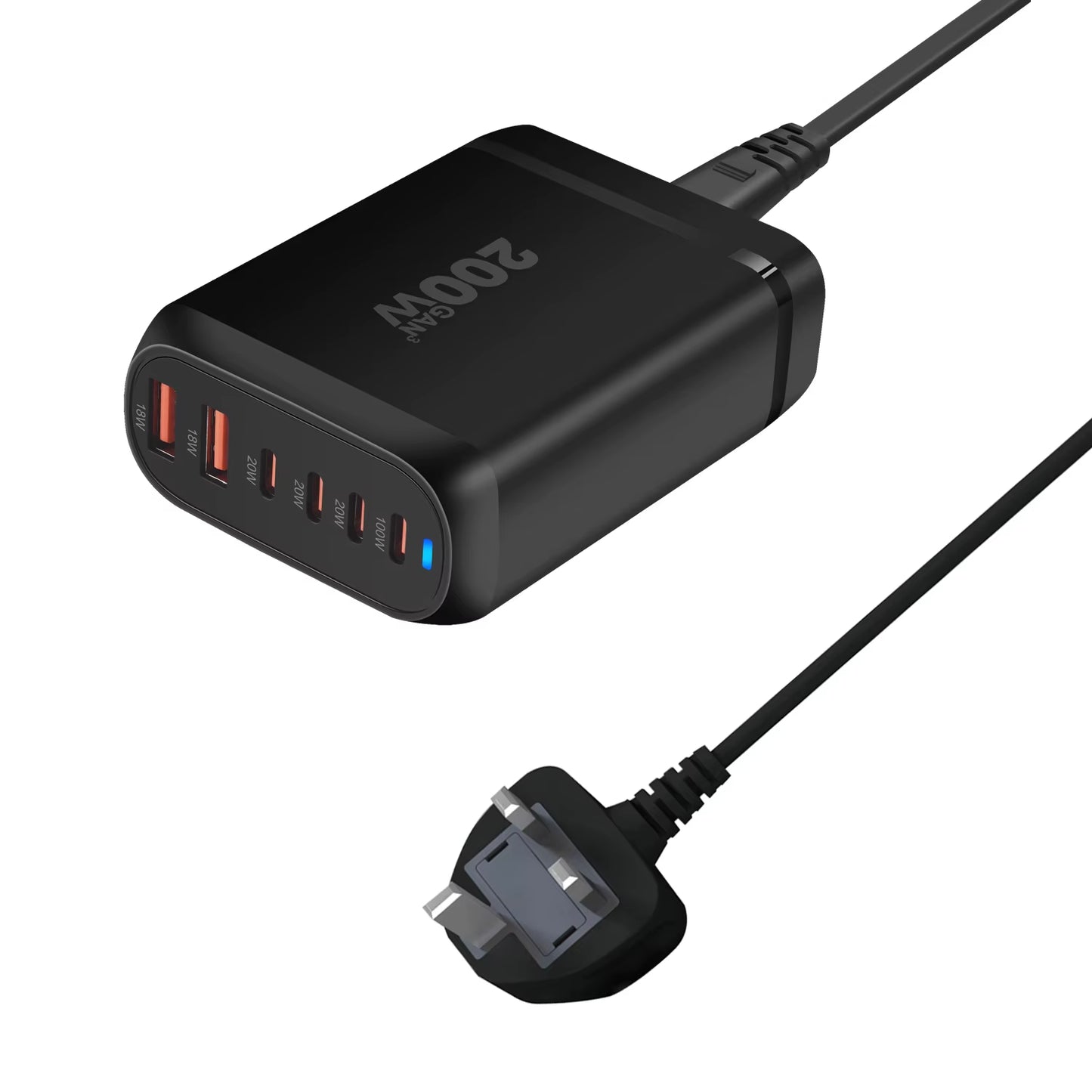 New 200W Gan Desktop Charger 6-Port USB Type C PD Charger Fast Charge 3.0 Fast Charger Mobile USB Charger