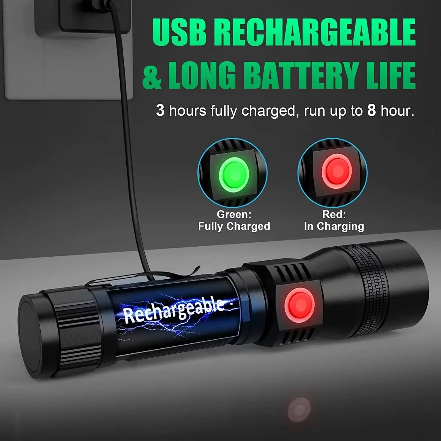 3In1 LED Flashlight with COB Sidelight Rechargeable Magnetic Torch Zoom Waterproof Ultraviolet Light Flashlight for Pets Camping
