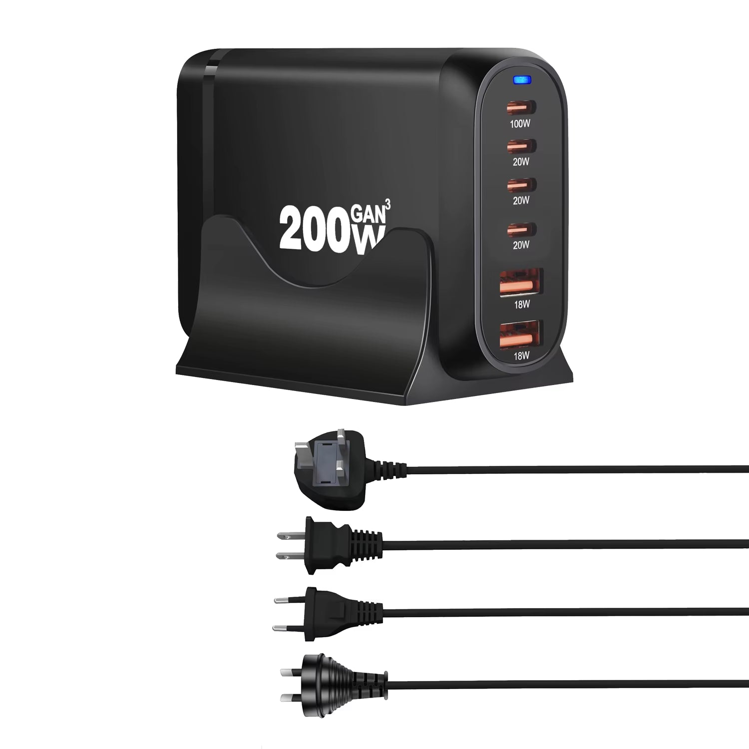New 200W Gan Desktop Charger 6-Port USB Type C PD Charger Fast Charge 3.0 Fast Charger Mobile USB Charger
