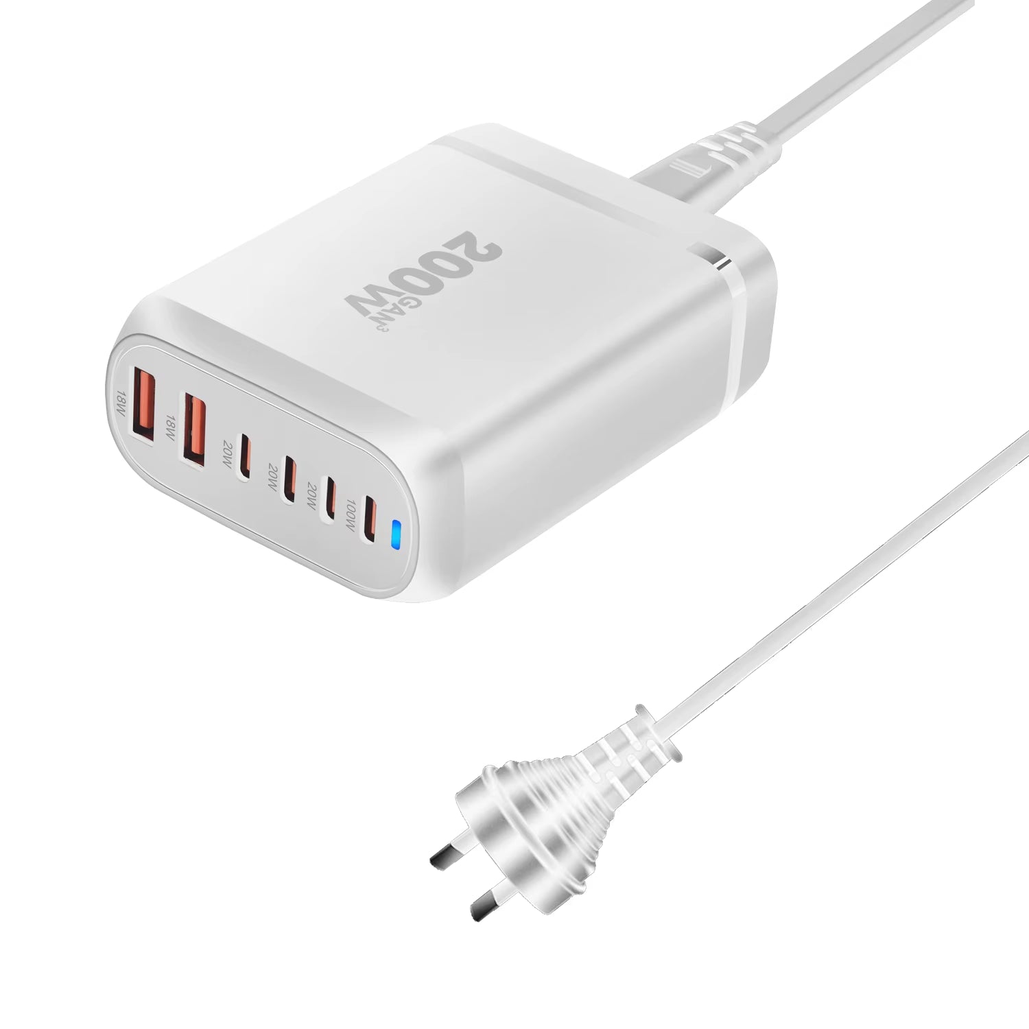 New 200W Gan Desktop Charger 6-Port USB Type C PD Charger Fast Charge 3.0 Fast Charger Mobile USB Charger