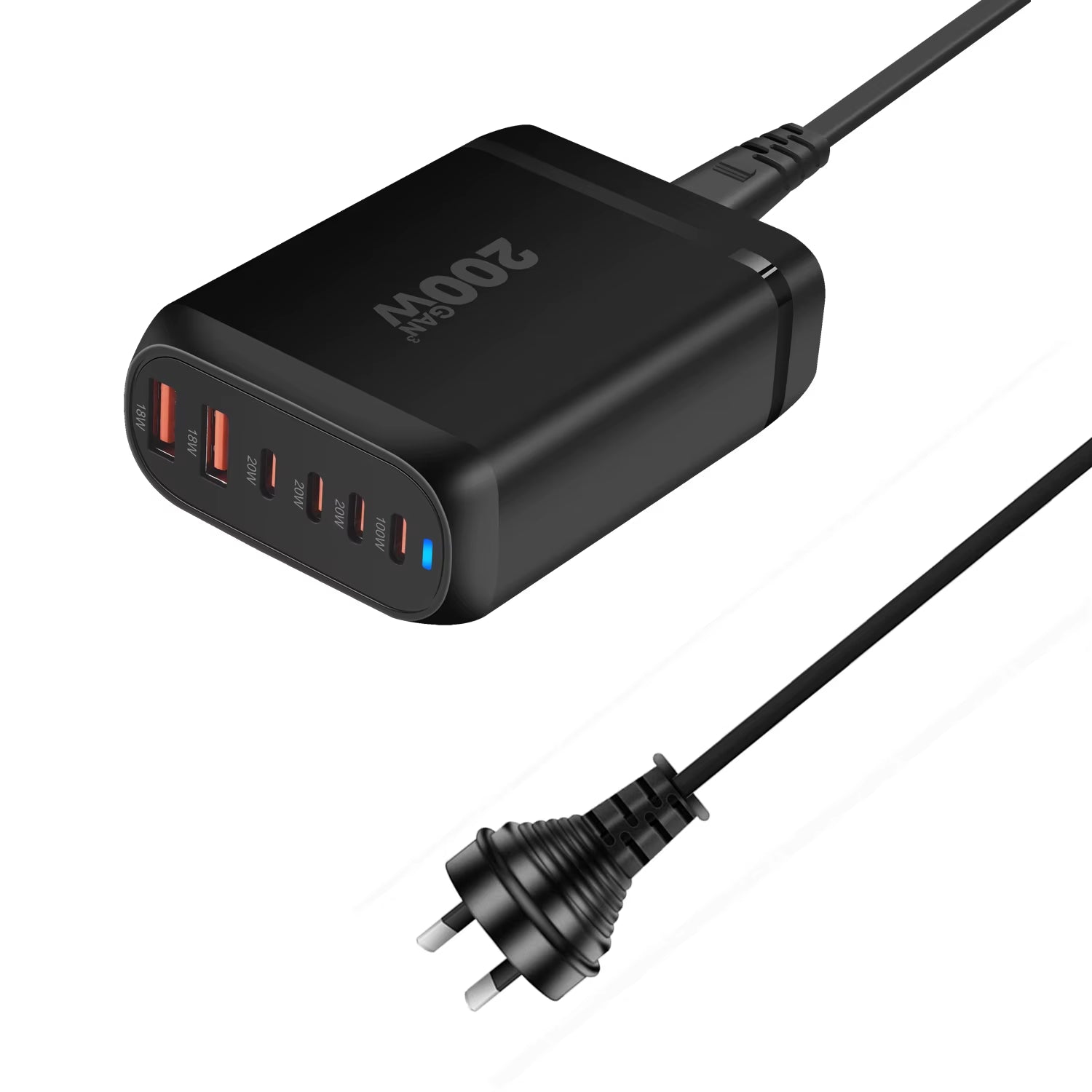 New 200W Gan Desktop Charger 6-Port USB Type C PD Charger Fast Charge 3.0 Fast Charger Mobile USB Charger