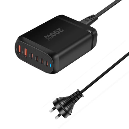 New 200W Gan Desktop Charger 6-Port USB Type C PD Charger Fast Charge 3.0 Fast Charger Mobile USB Charger