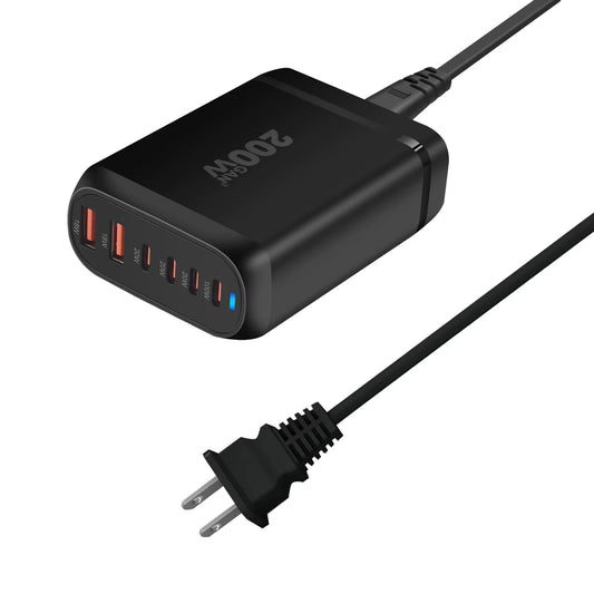New 200W Gan Desktop Charger 6-Port USB Type C PD Charger Fast Charge 3.0 Fast Charger Mobile USB Charger