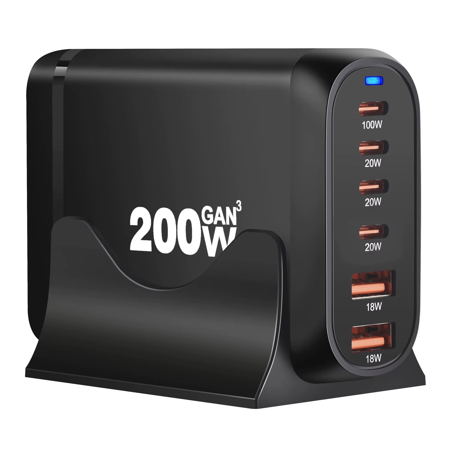 New 200W Gan Desktop Charger 6-Port USB Type C PD Charger Fast Charge 3.0 Fast Charger Mobile USB Charger