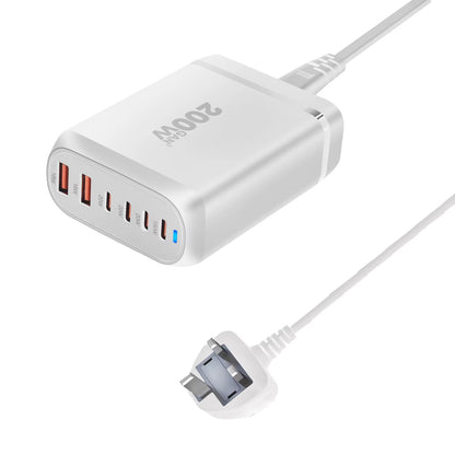 New 200W Gan Desktop Charger 6-Port USB Type C PD Charger Fast Charge 3.0 Fast Charger Mobile USB Charger