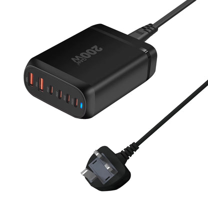 New 200W Gan Desktop Charger 6-Port USB Type C PD Charger Fast Charge 3.0 Fast Charger Mobile USB Charger